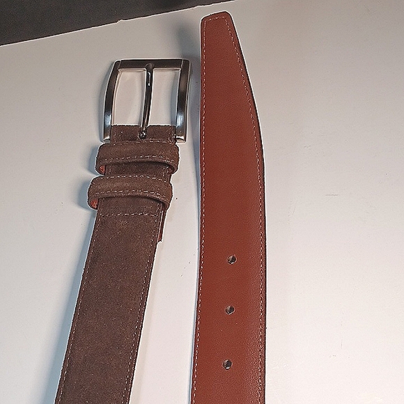Color: Espresso, European Suede Leather Belt, Men’s 38, Made in - Picture 4 of 5
